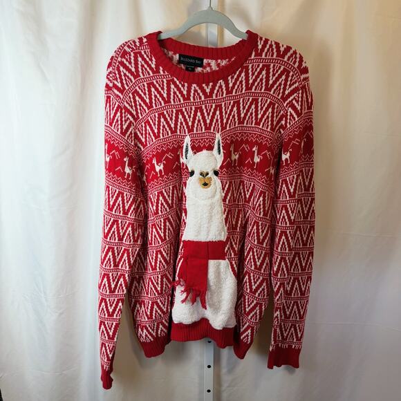 Blizzard Bay XL Oversized Llama Christmas Sweater 100% Cotton Red Holiday Knit - Picture 1 of 4